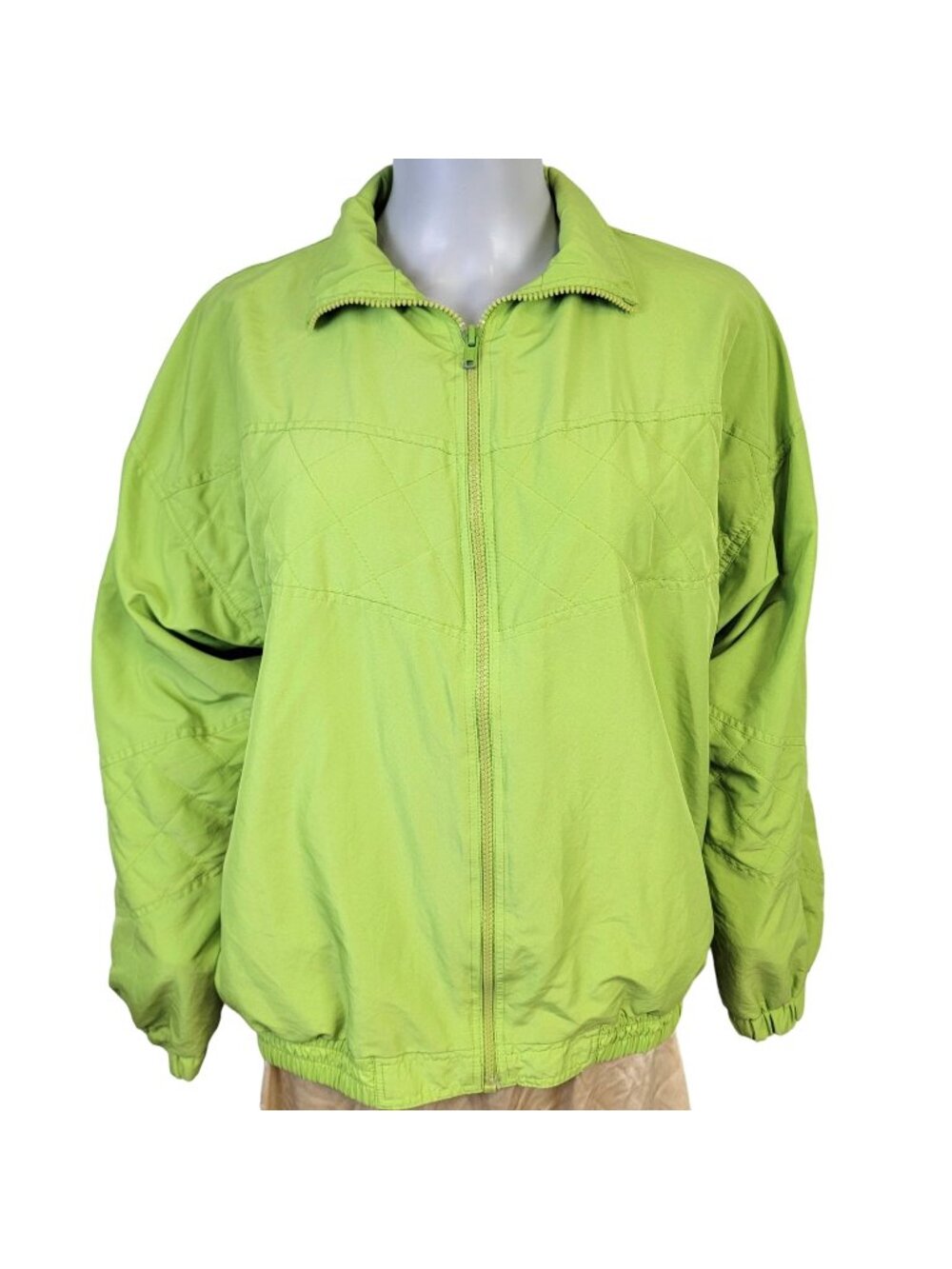 Vintage 90s Quilted Windbreaker Jacket Women Small Colorful Casual Spring Green